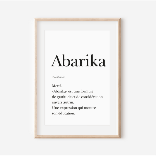 Merci en Diakhanké | Affiche "Abarika" | 30x40 cm