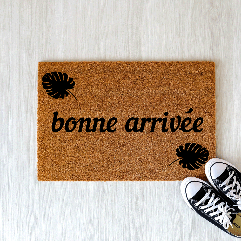 "Bonne Arrivée" door mat - Monstera 