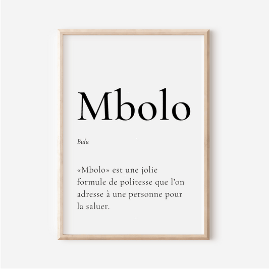 Affiche Mbolo | Bonjour en Bulu | 30x40 cm