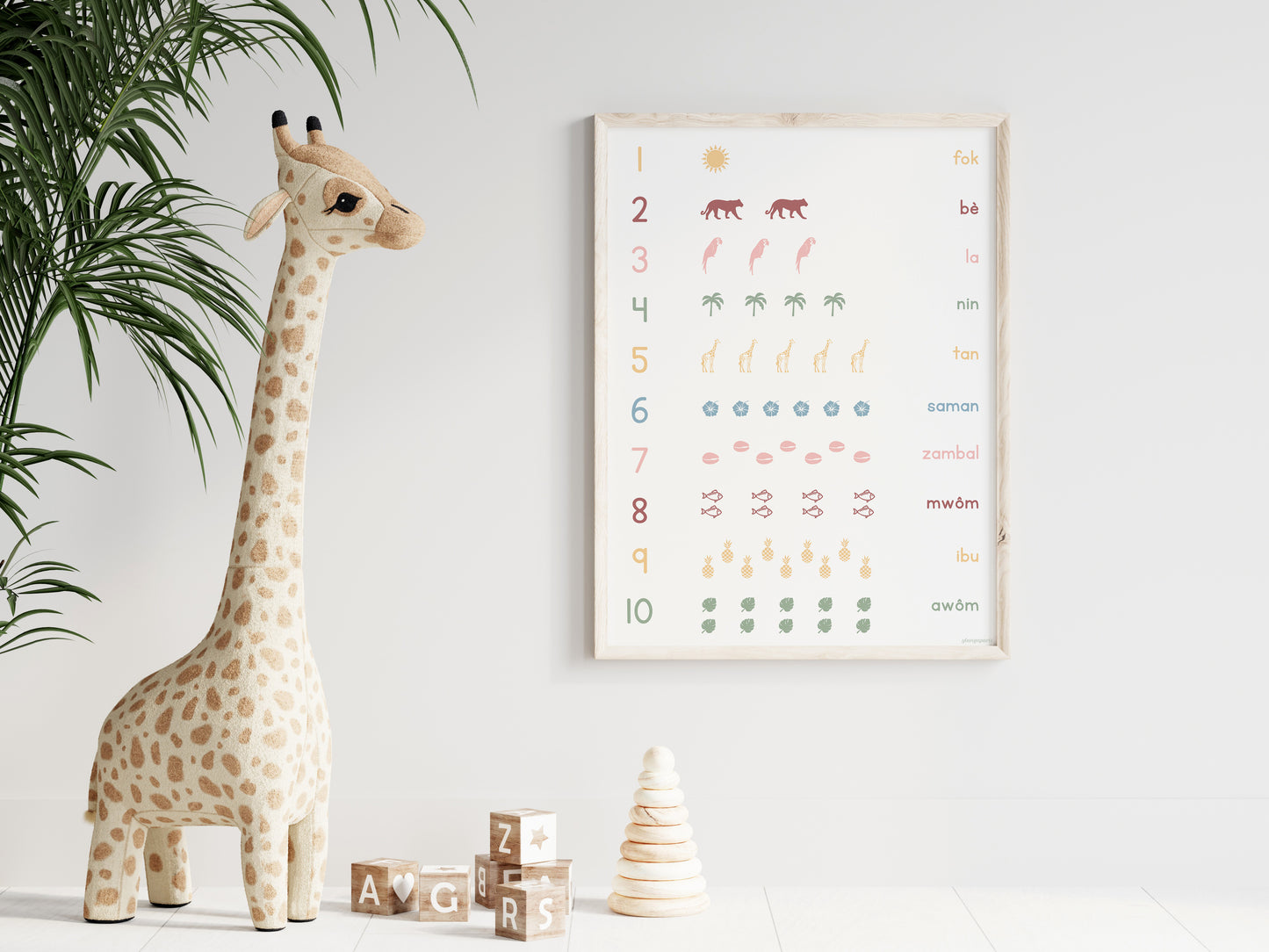 Counting in Ewondo - Educational print -  30x40 cm