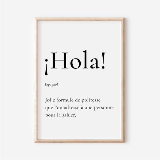 Affiche Hola | Bonjour en Espagnol  | Affiche Déco Espagne | 30x40 cm