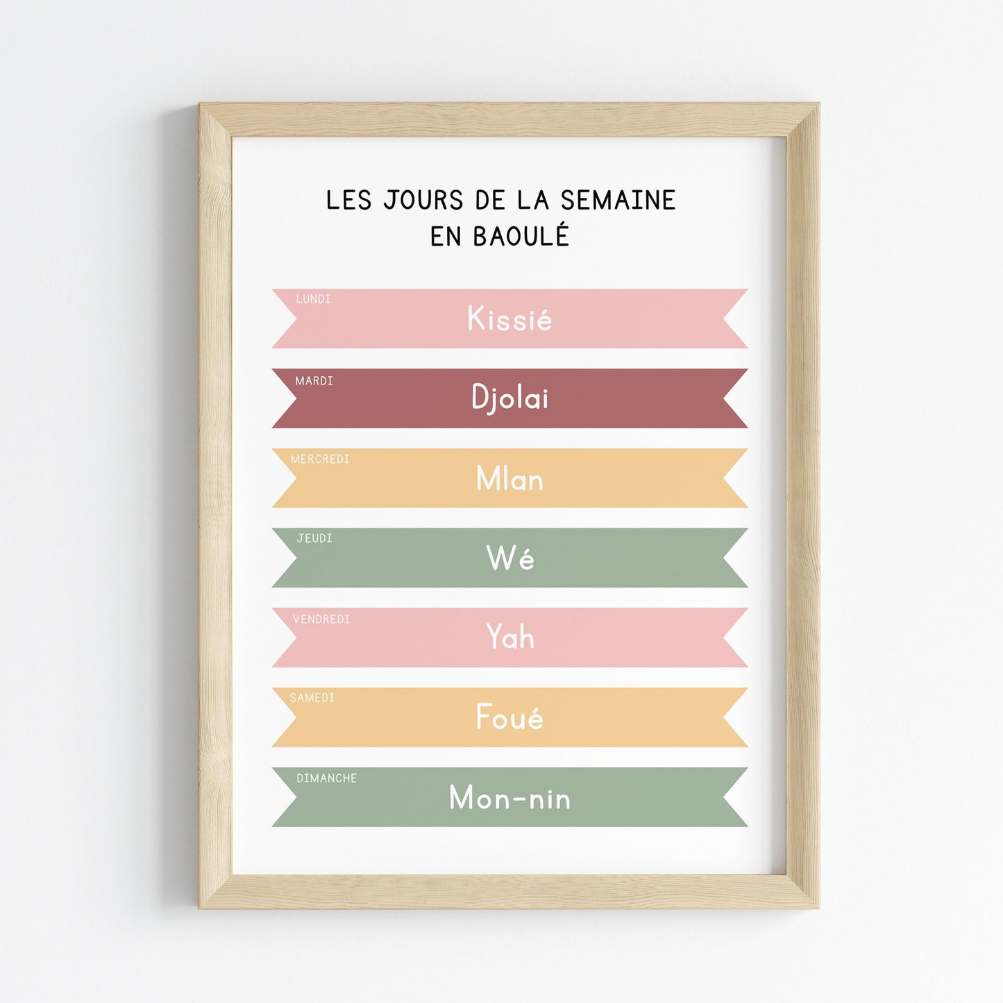 Les jours de la semaine en Baoulé - Affiche 30x40 cm - Baoulé pour es Enfants