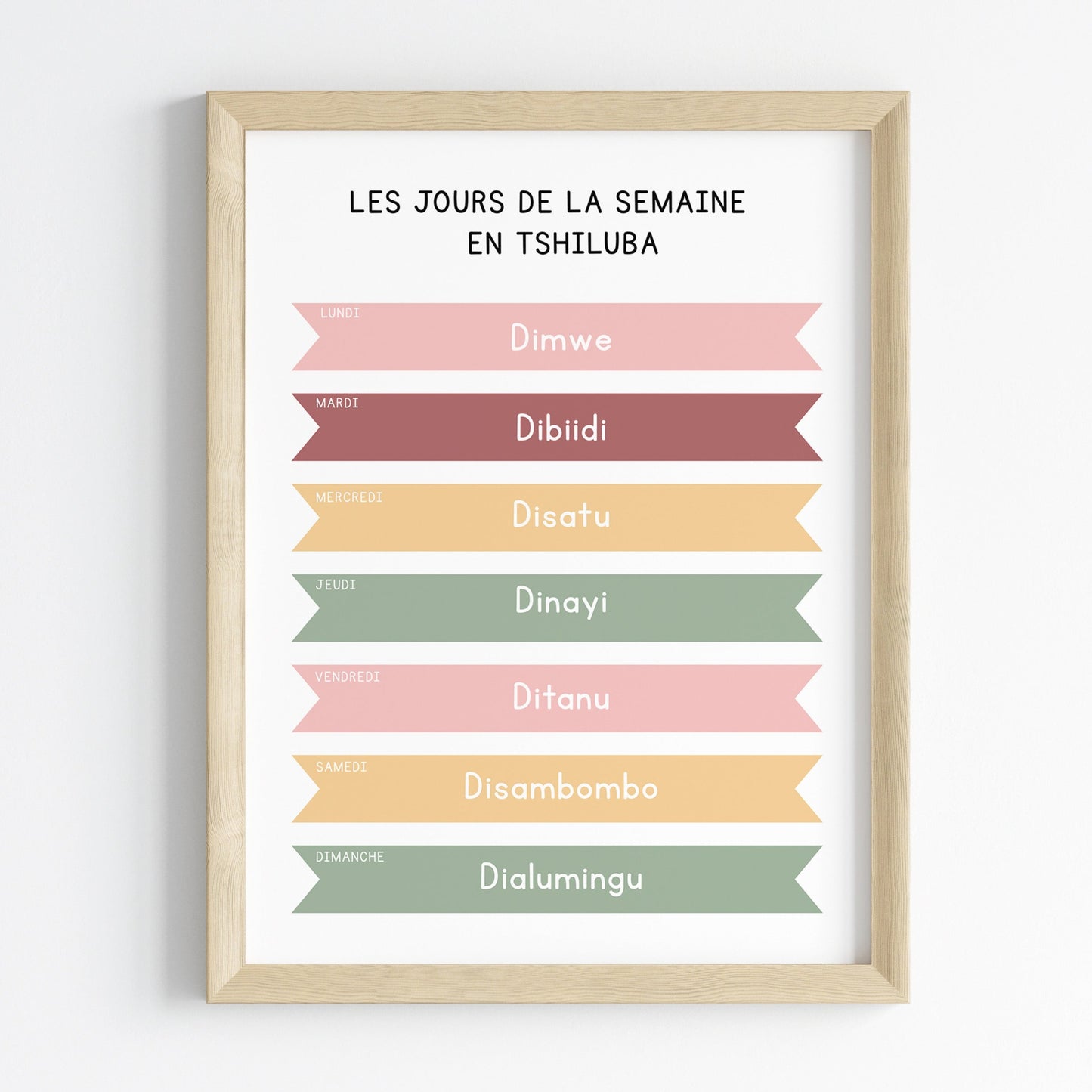 Days of the week in Tshiluba - Educational print - 30x40 cm