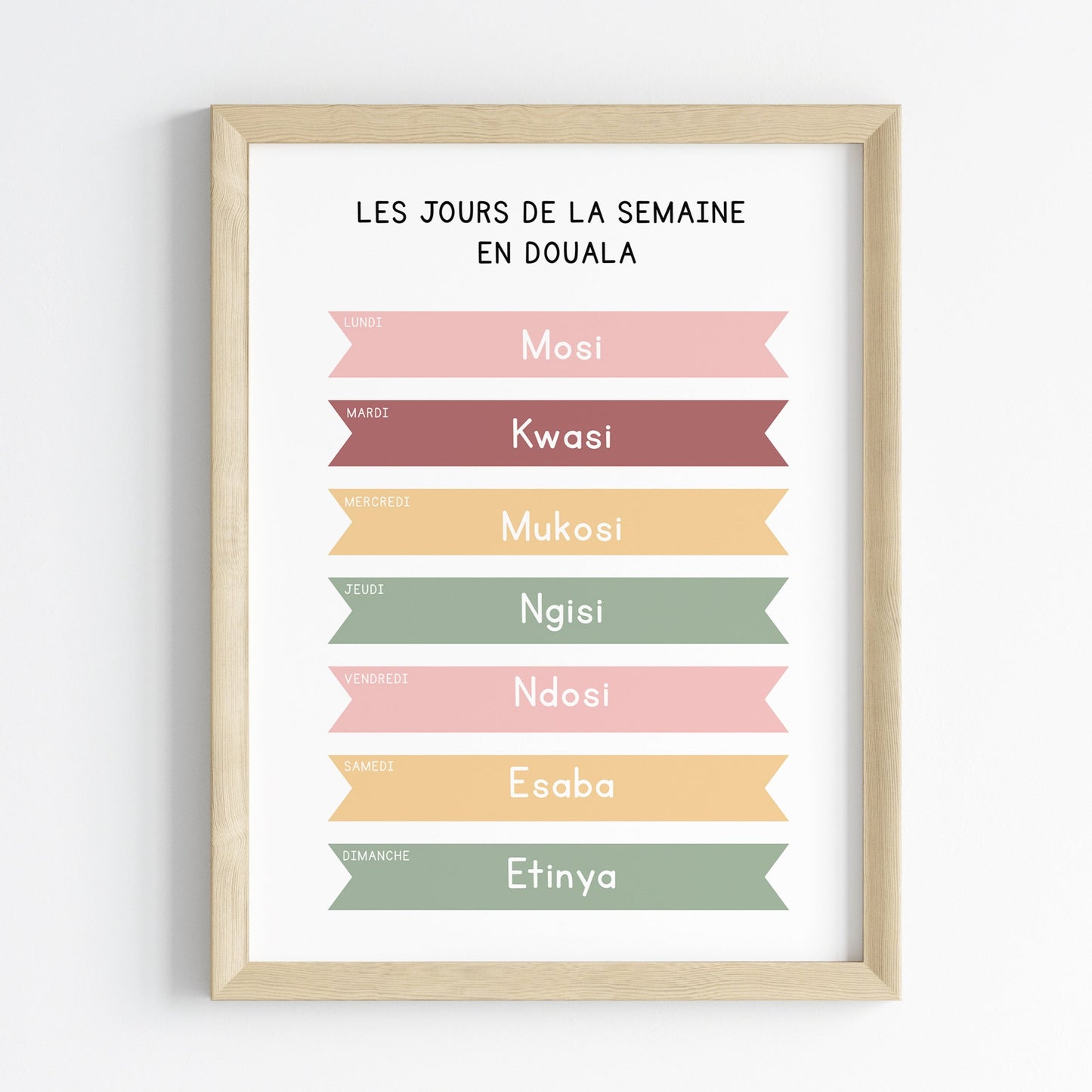 Days of the week in Duala - Educational print - 30x40 cm print 