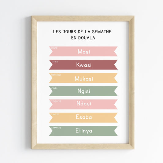 Days of the week in Duala - Educational print - 30x40 cm print 