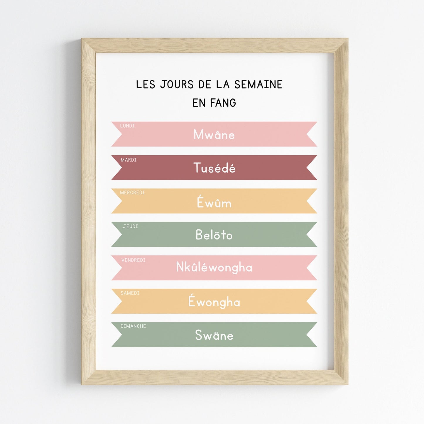 Les jours de la semaine en Fang - Affiche 30x40 cm - Fang pour les Enfants