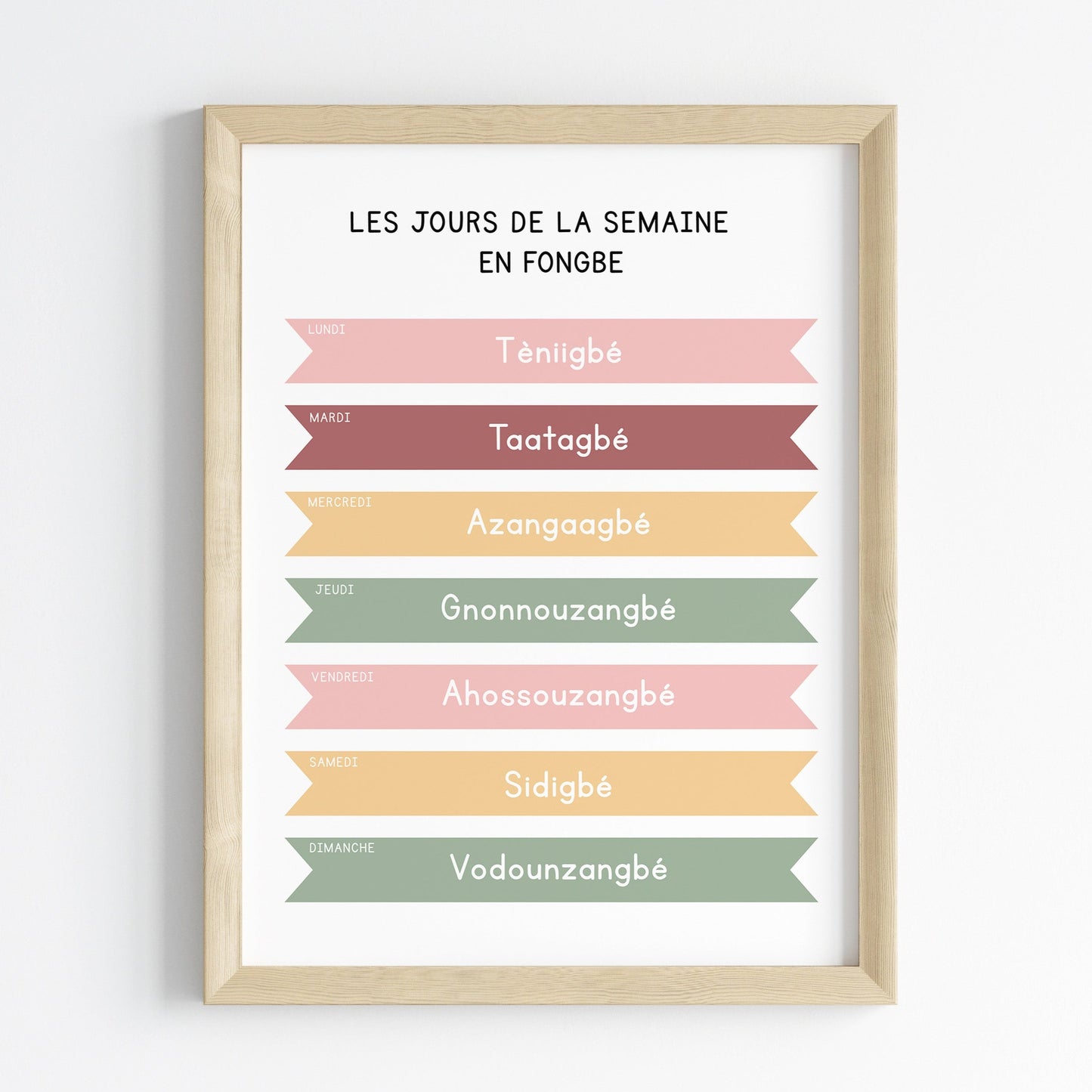 Days of the week in Fongbe - Educational print - 30x40 cm