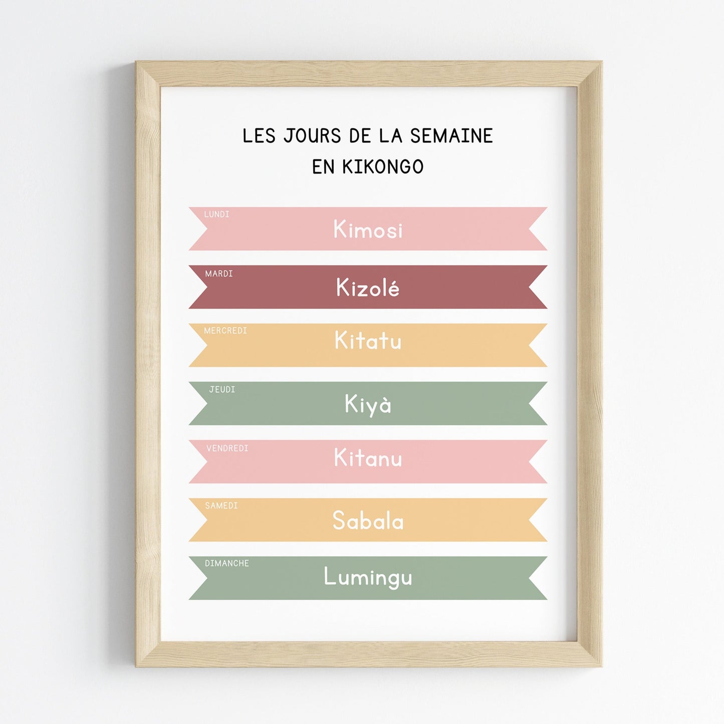 Days of the week in Kikongo - Educational print - 30x40 cm 