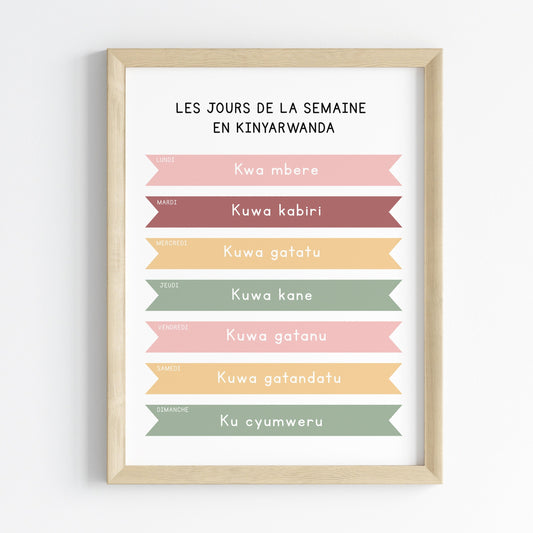 Les jours de la semaine en Kinyarwanda - Affiche 30x40 cm - Kinyarwanda pour les Enfants