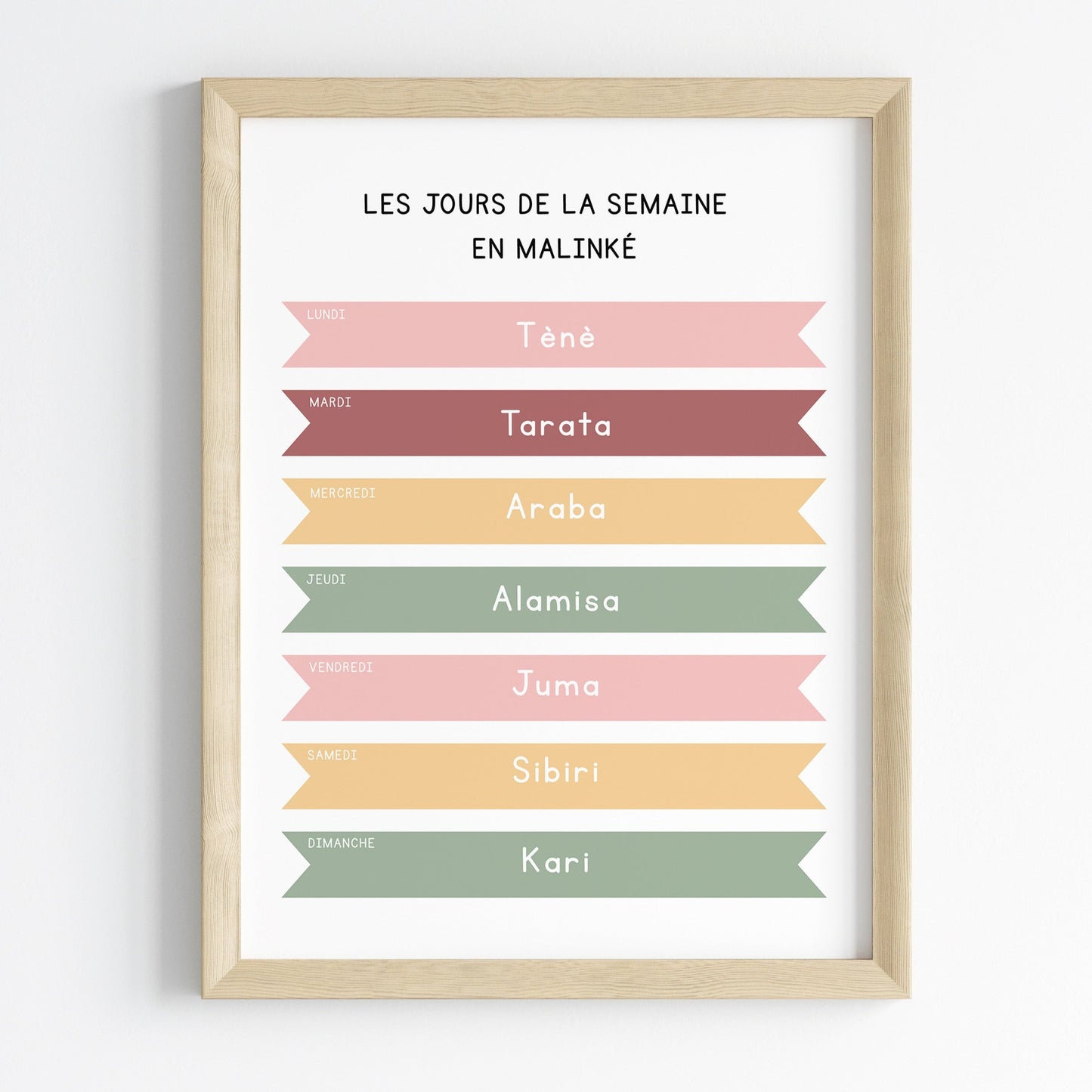 Les jours de la semaine en Malinké - Affiche 30x40 cm - Malinké pour les Enfants