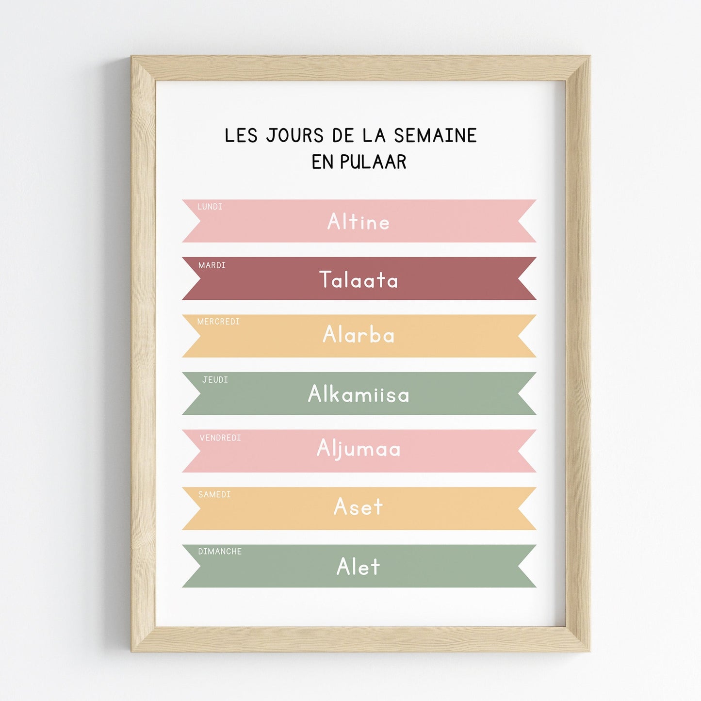 Days of the week in Pulaar - Educational print - 30x40 cm 