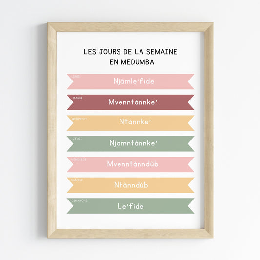 Les jours de la semaine en Medumba - Affiche 30x40 cm - Medumba pour les Enfants