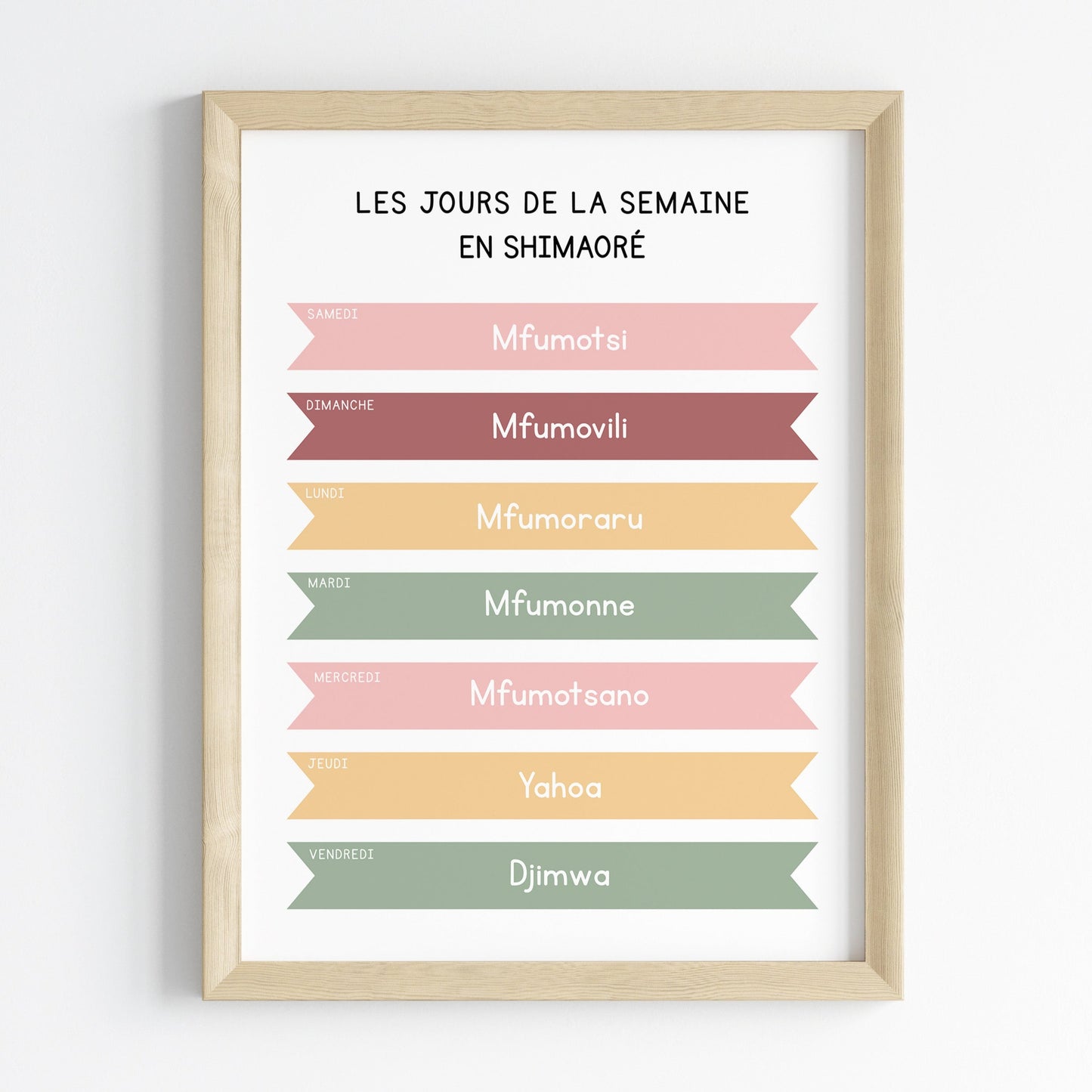 Days of the week in Shimaoré - Educational print - 30x40 cm