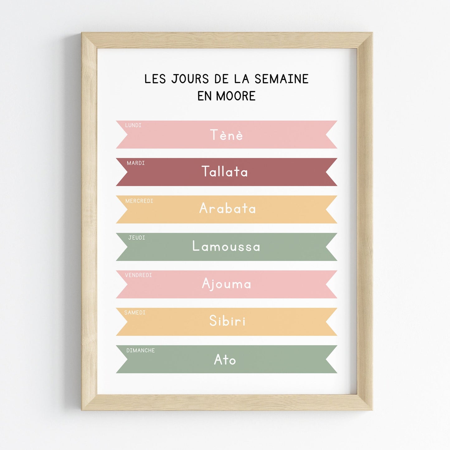 Days of the week in Mooré / Mossi - Educational print - 30x40 cm 