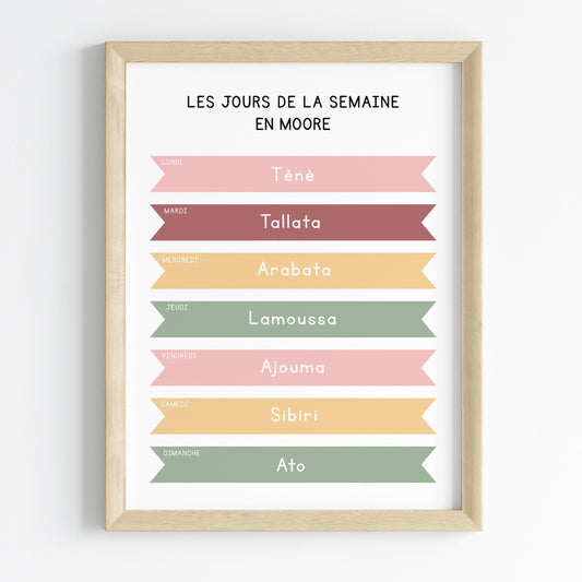 Les jours de la semaine en Mooré - Affiche 30x40 cm - Mooré pour les Enfants