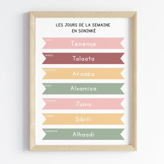 Les jours de la semaine en Soninké - Affiche 30x40 cm - Soninké pour les Enfants