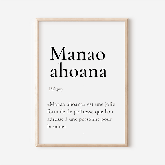 Affiche Manao ahoana | Bonjour en Malagasy | Bonjour en Malgahe | Affiche Poster Madagascar | 30x40 cm