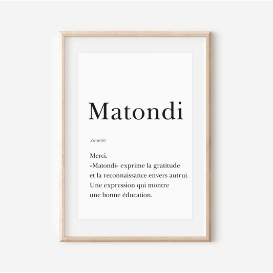 Merci en Lingala |   Affiche "Matondi" |  Affiche Poster Congo | 30x40 cm