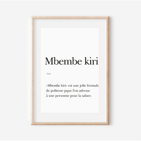 Affiche "Mbembe Kiri" | Bonjour en Eton | 30x40 cm