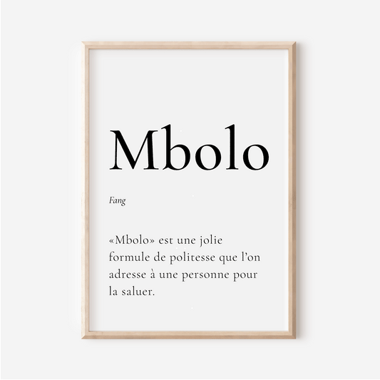 Affiche Mbolo | Affiche Bonjour en Fang | Affiche Poster Gabon | 30x40 cm