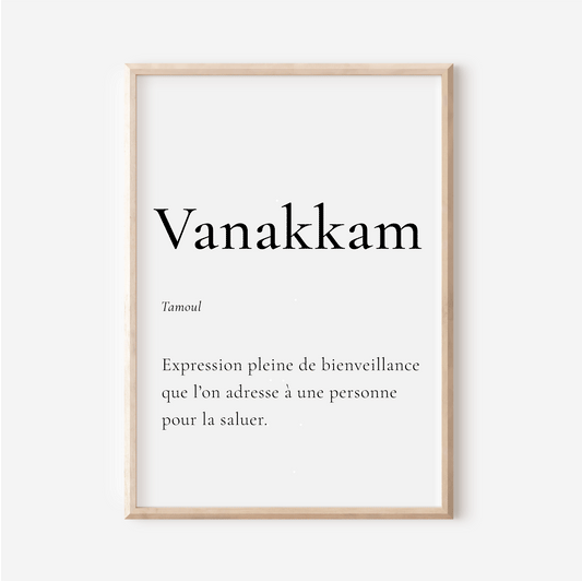 Affiche Vanakkam | Bonjour en Tamoul