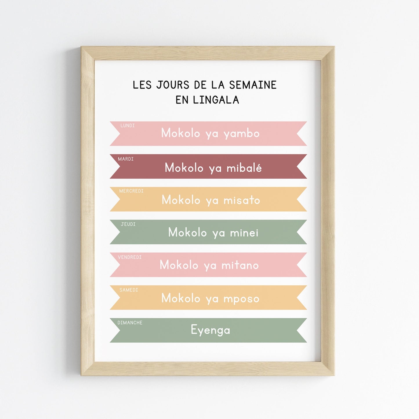 Days of the week in Lingala - Educational print - 30x40 cm