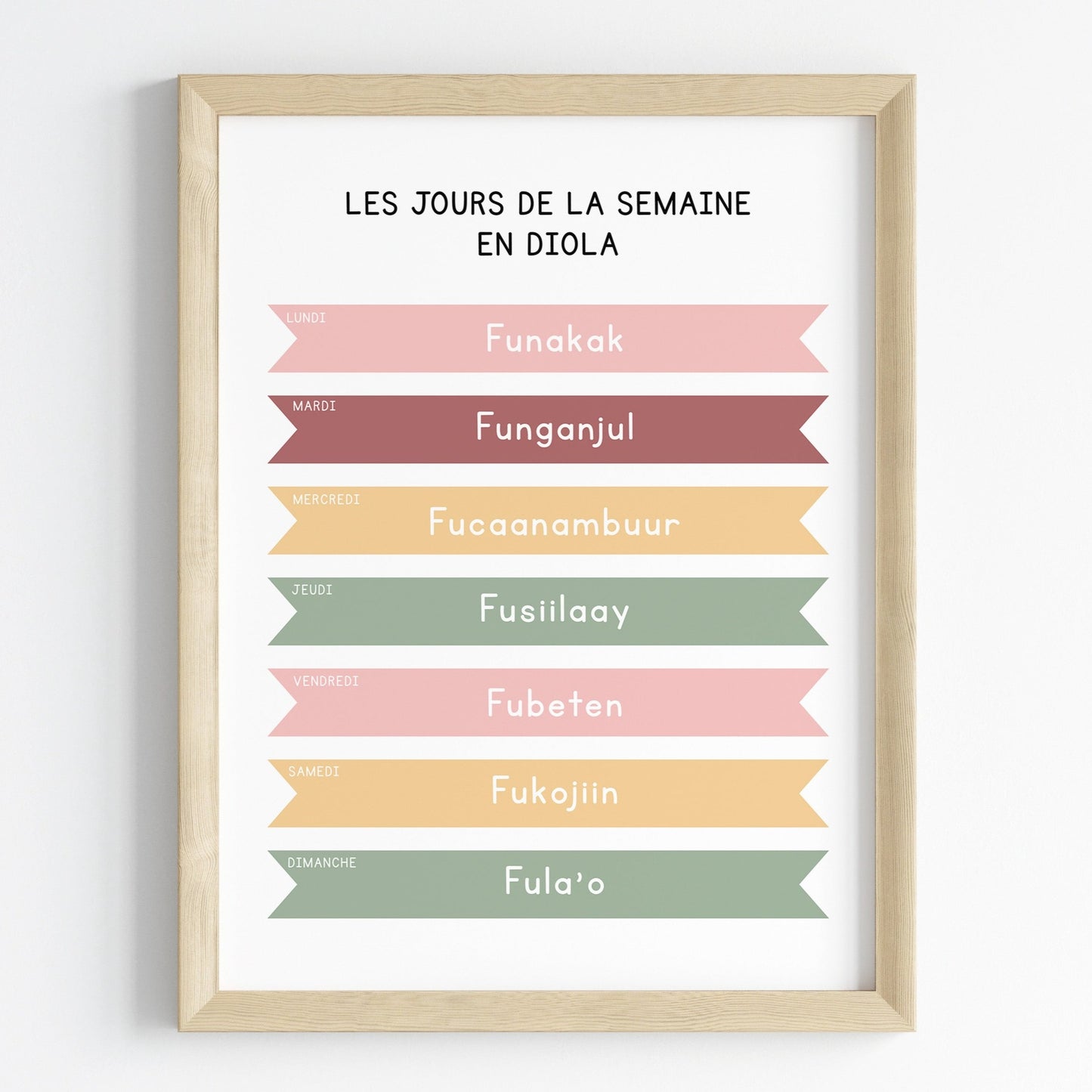 Les jours de la semaine en Diola - Affiche 30x40 cm - Diola pour les Enfants