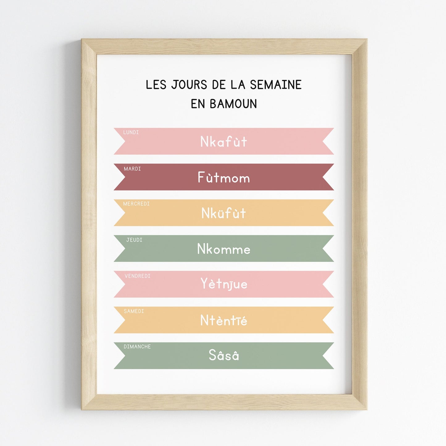 Days of the week in Bamum - Educational print  - 30x40 cm 