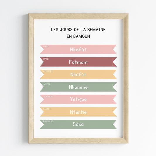 Days of the week in Bamum - Educational print  - 30x40 cm 