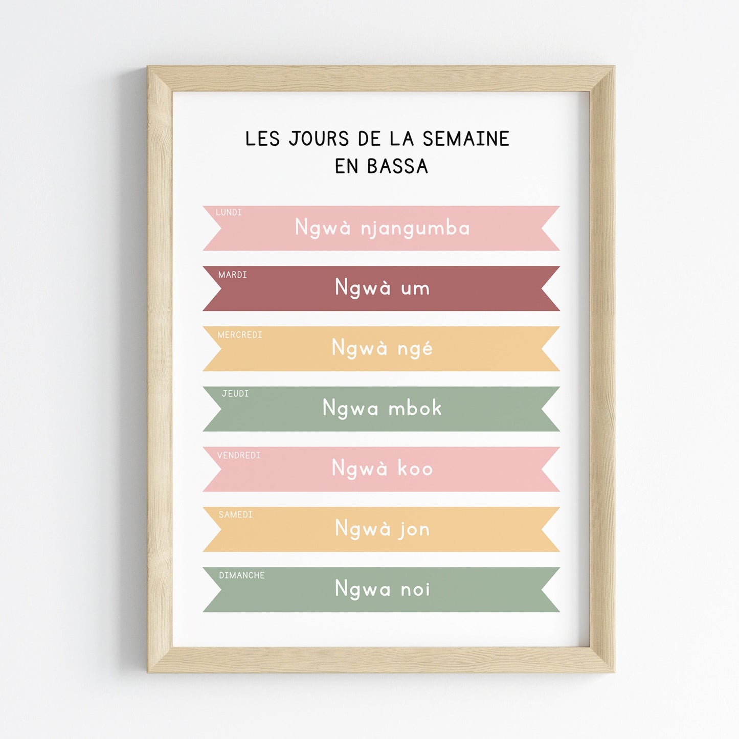 Les jours de la semaine en Bassa - Affiche 30x40 cm - Bassa pur les Enfants