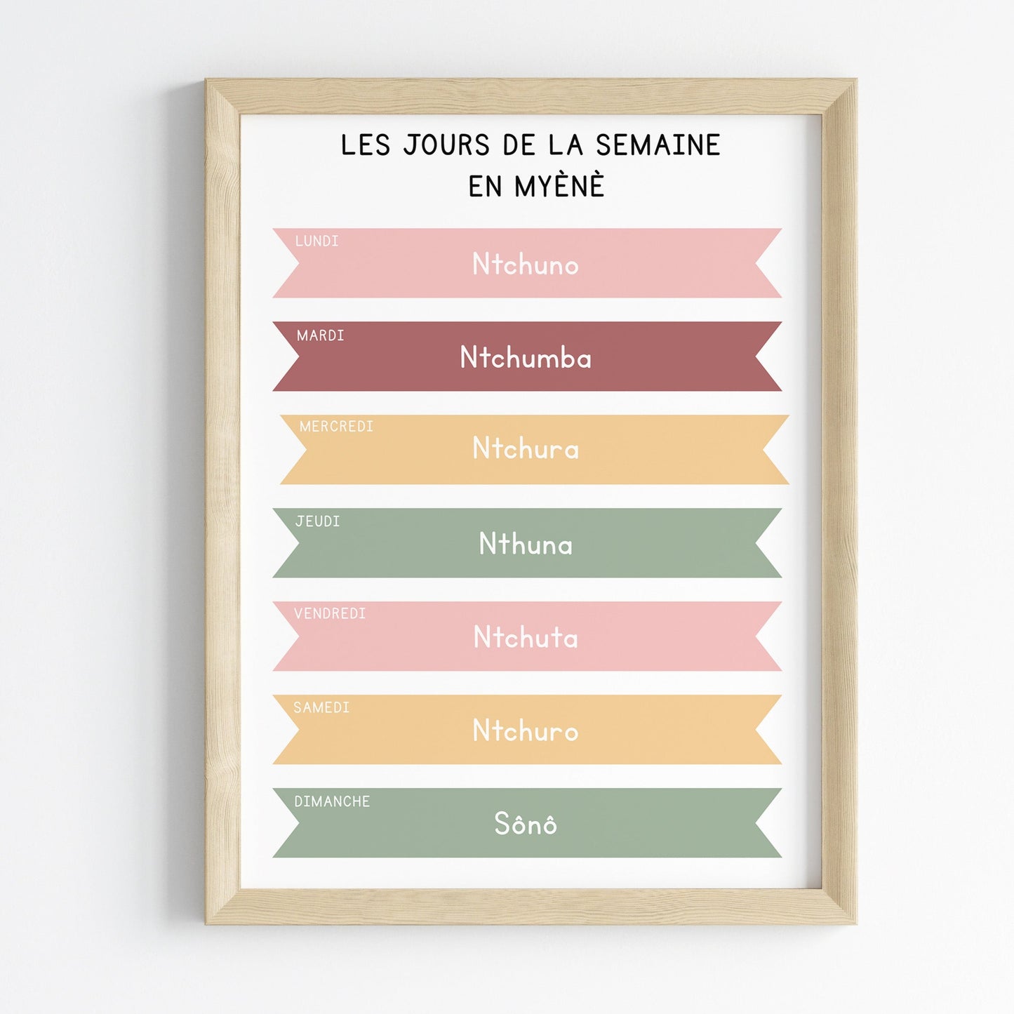 Les jours de la semaine en Myènè - Affiche 30x40 cm - Affiche Déco Enfants