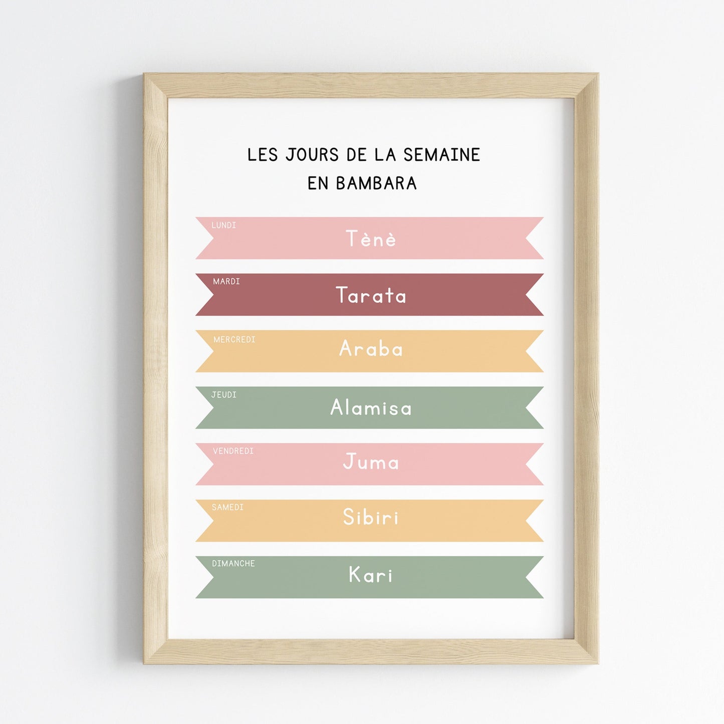 Les jours de la semaine en Bambara - Affiche 30x40 cm - Bambara pour les Enfants