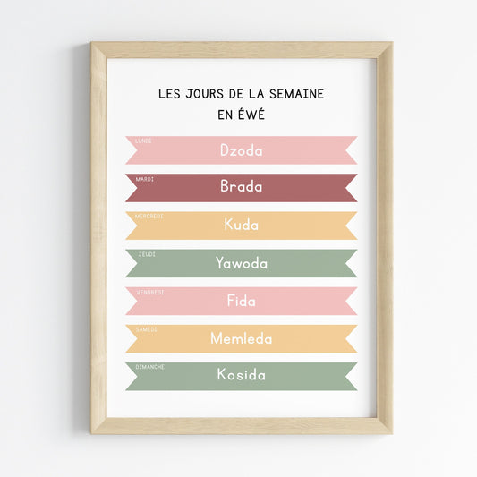 Les jours de la semaine en Ewe - Affiche 30x40 cm - Ewe pour les Enfants