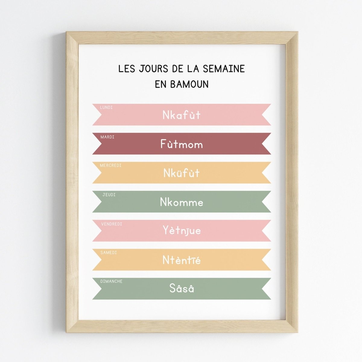 Les jours de la semaine en Bamoun | Affiche décorative enfants