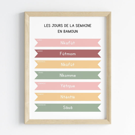 Les jours de la semaine en Bamoun | Affiche décorative enfants