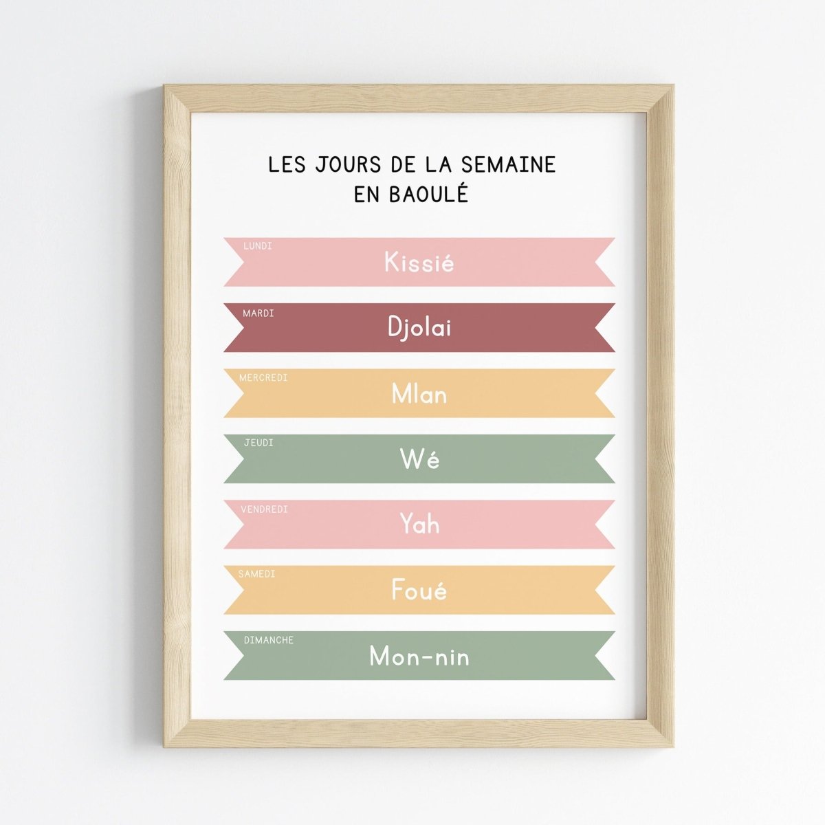 Les jours de la semaine en Baoulé | Affiche décorative enfants