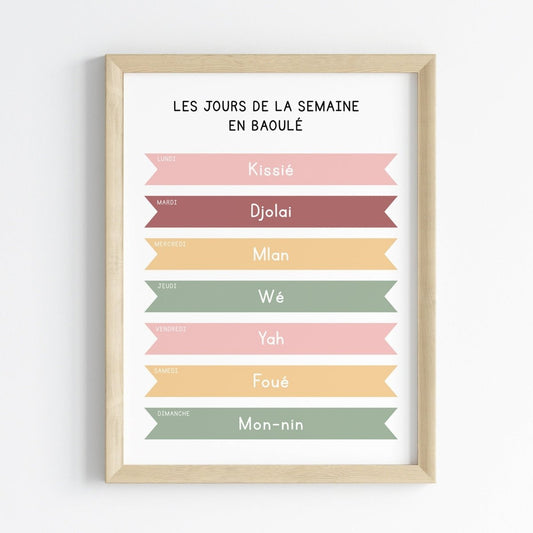 Les jours de la semaine en Baoulé | Affiche décorative enfants