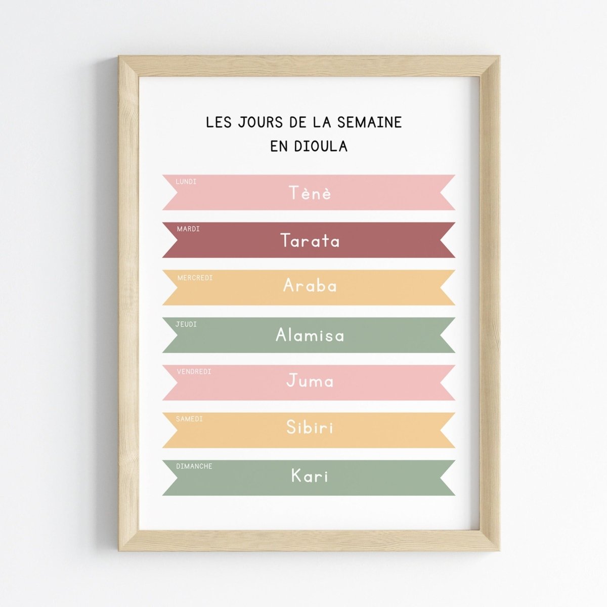 Les jours de la semaine en Dioula | Affiche décorative enfants