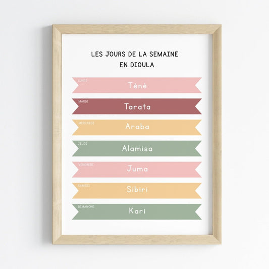 Les jours de la semaine en Dioula | Affiche décorative enfants