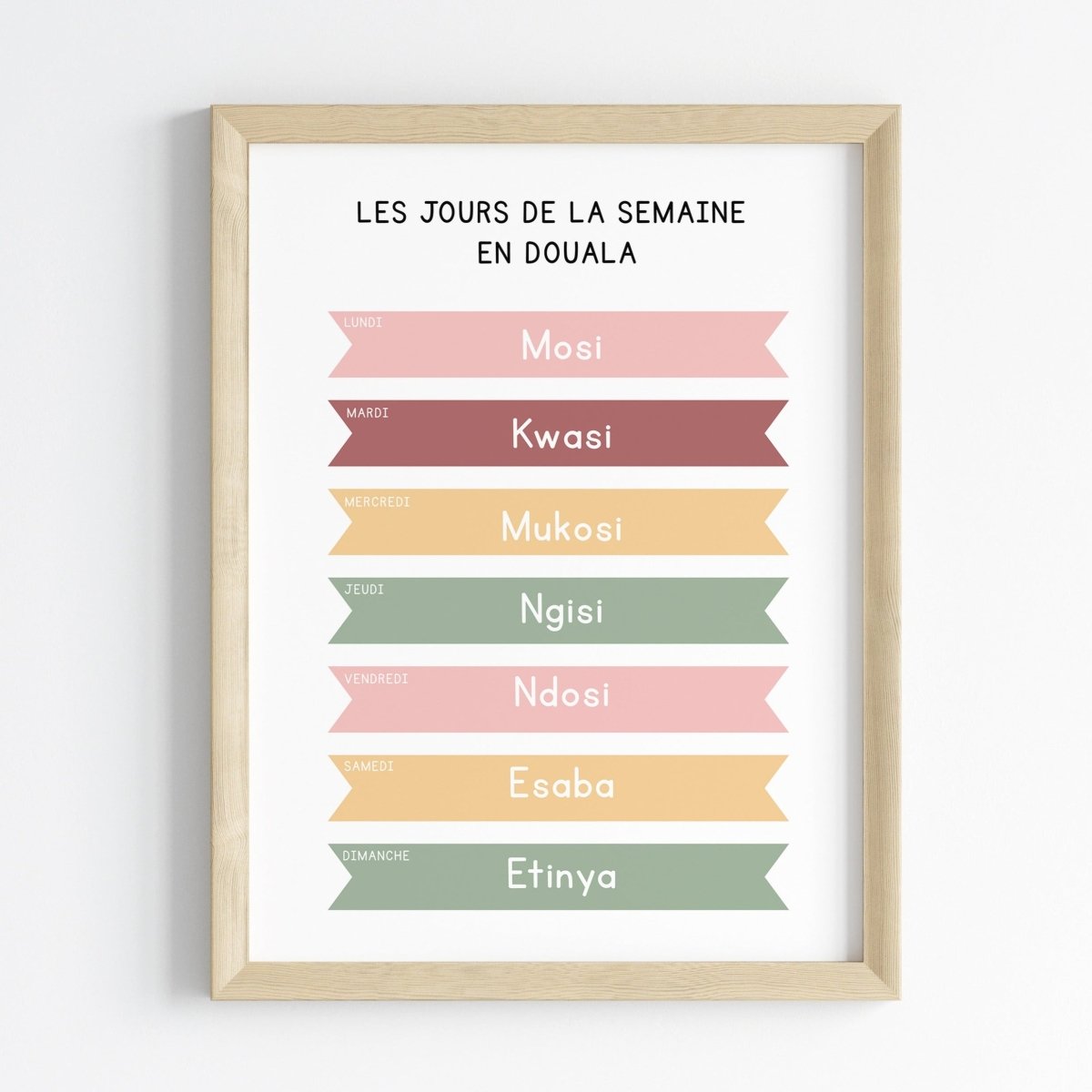 Les jours de la semaine en Douala | Affiche décorative enfants