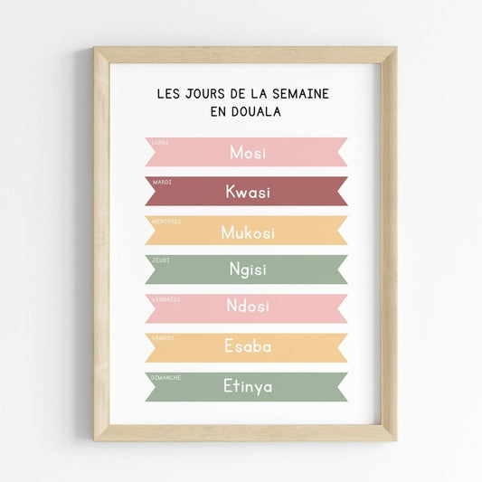 Les jours de la semaine en Douala | Affiche décorative enfants