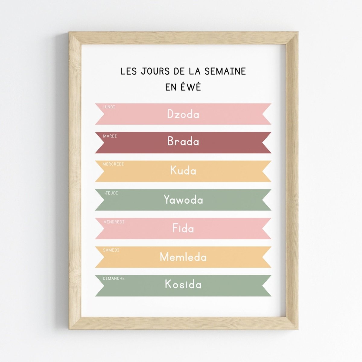 Les jours de la semaine en Ewe | Affiche décorative enfants