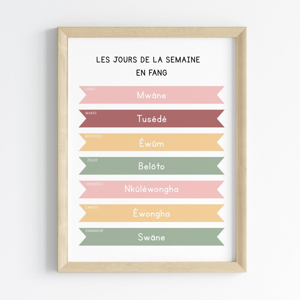 Les jours de la semaine en Fang | Affiche décorative enfants