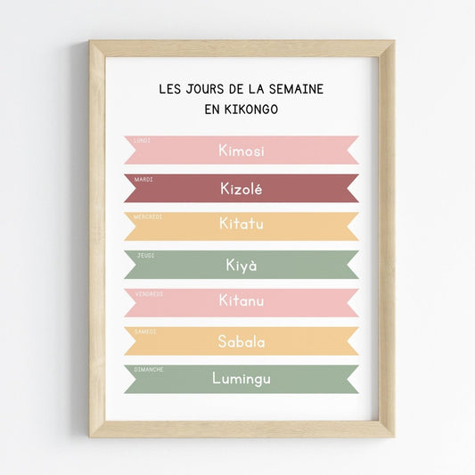 Les jours de la semaine en Kikongo | Affiche décorative enfants