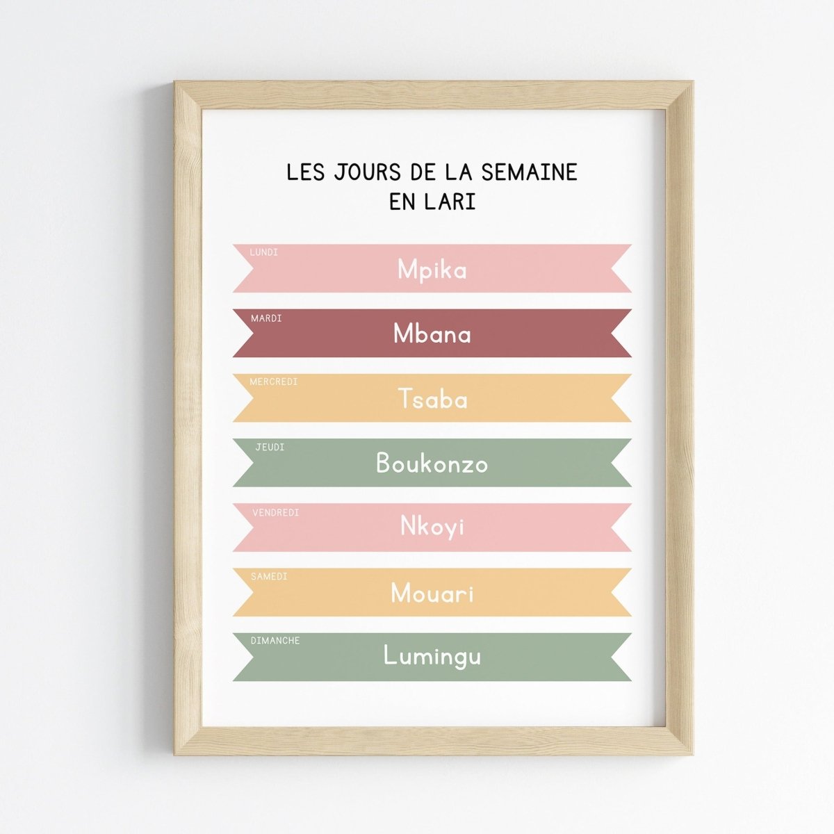 Les jours de la semaine en Lari | Affiche décorative enfants