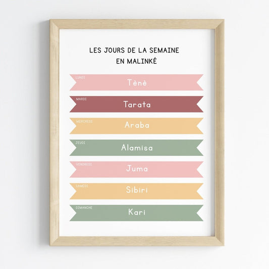 Les jours de la semaine en Malinké | Affiche décorative enfants