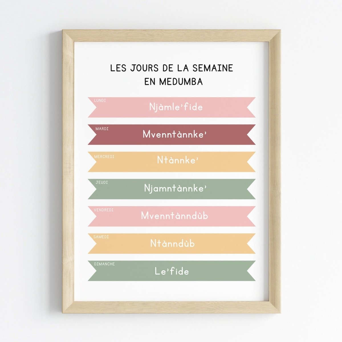 Les jours de la semaine en Medumba | Affiche décorative enfants