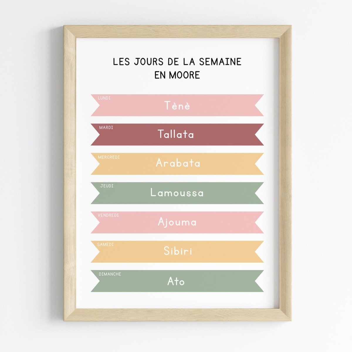 Les jours de la semaine en Mooré | Affiche décorative enfants