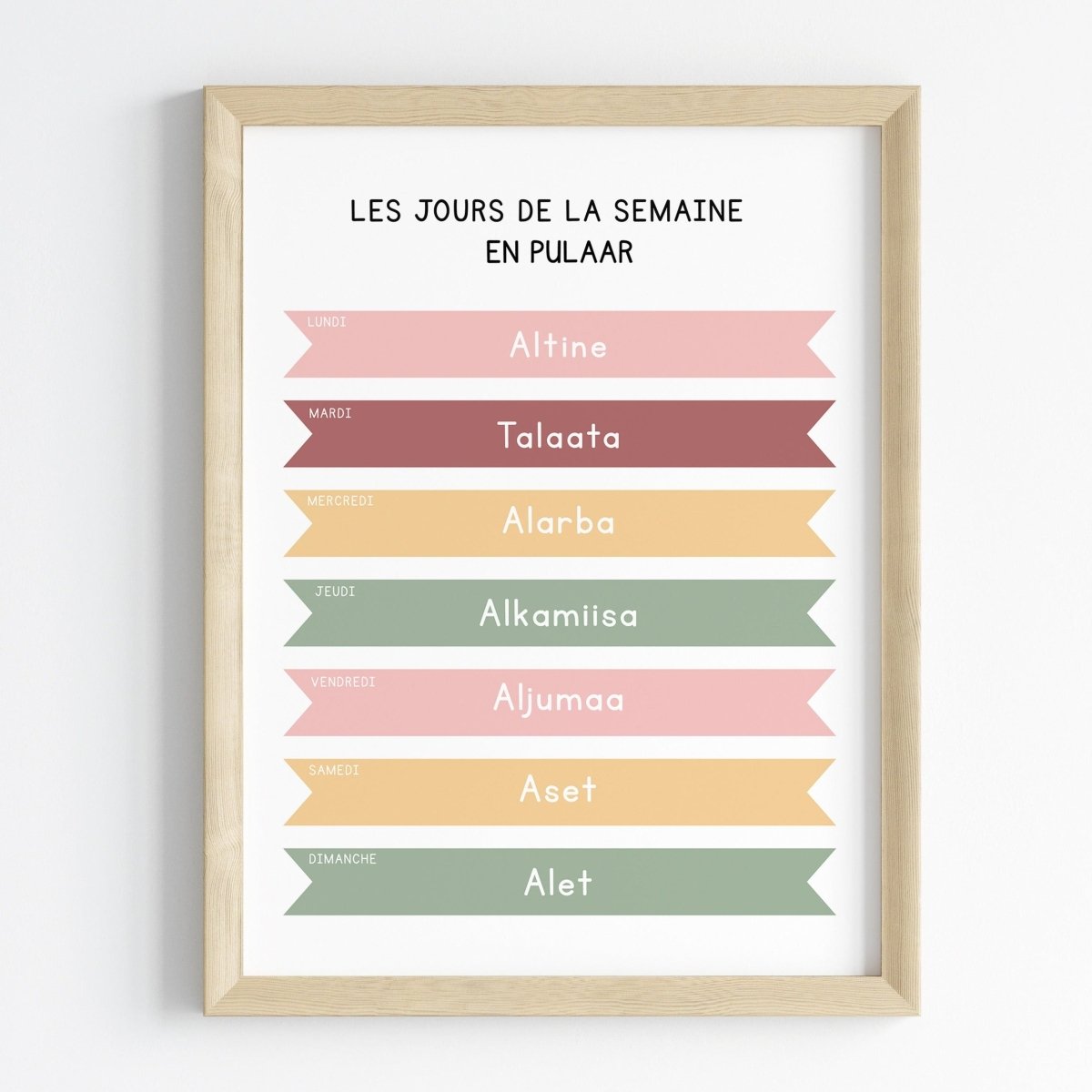 Les jours de la semaine en Pulaar | Affiche décorative enfants