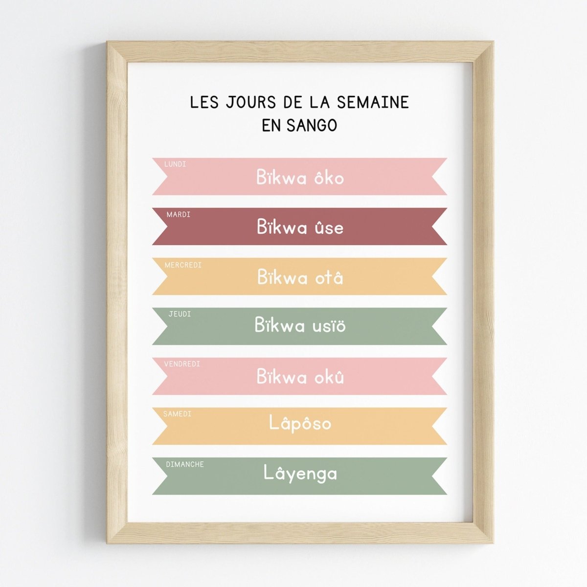 Les jours de la semaine en Sango | Affiche décorative enfants